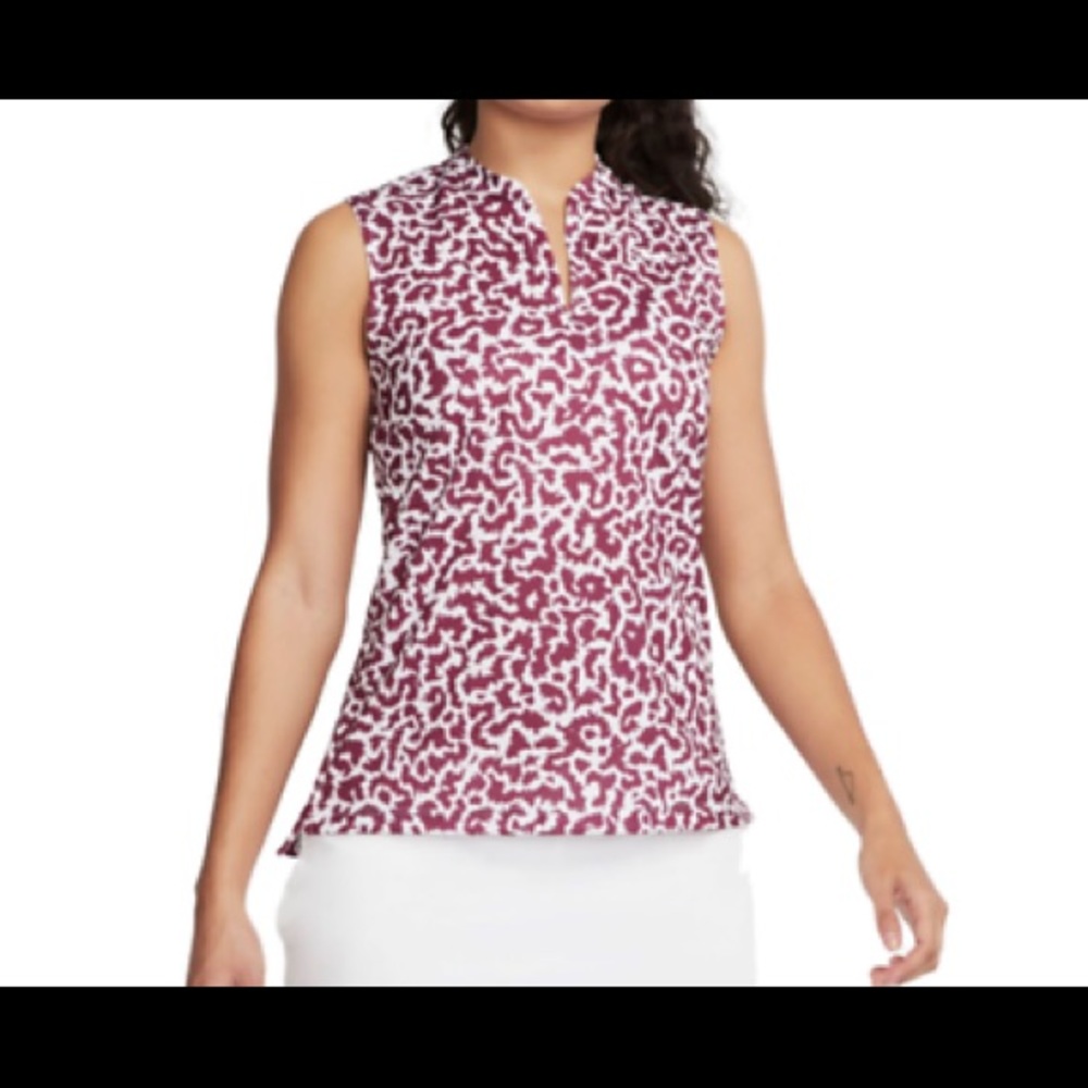 Nike Woman's Golf Dri Fit Victory Sleeveless shirt Print Red White Size XS NWT